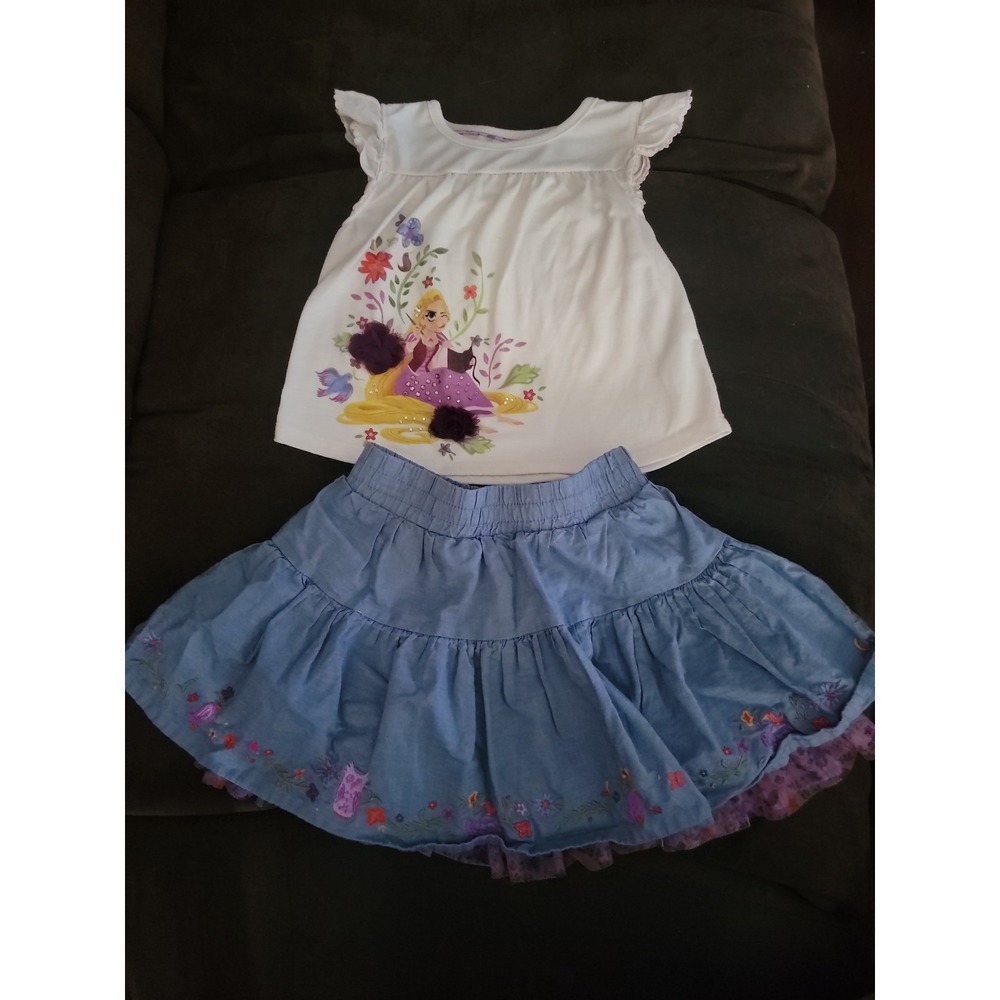 Disney store tangled rapunzel floral outfit top skirt size 3